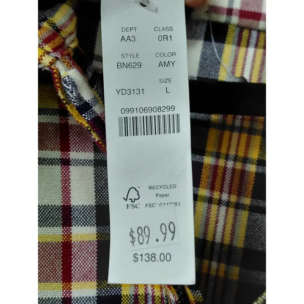 NWT J.Crew BN629 Down Multicolor Plaid Button-Down Shirt Men Size L
